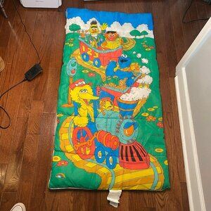 Vintage 80s Sesame Street Jim Henson Sleeping Bag Big Bird Train Cookie Monster